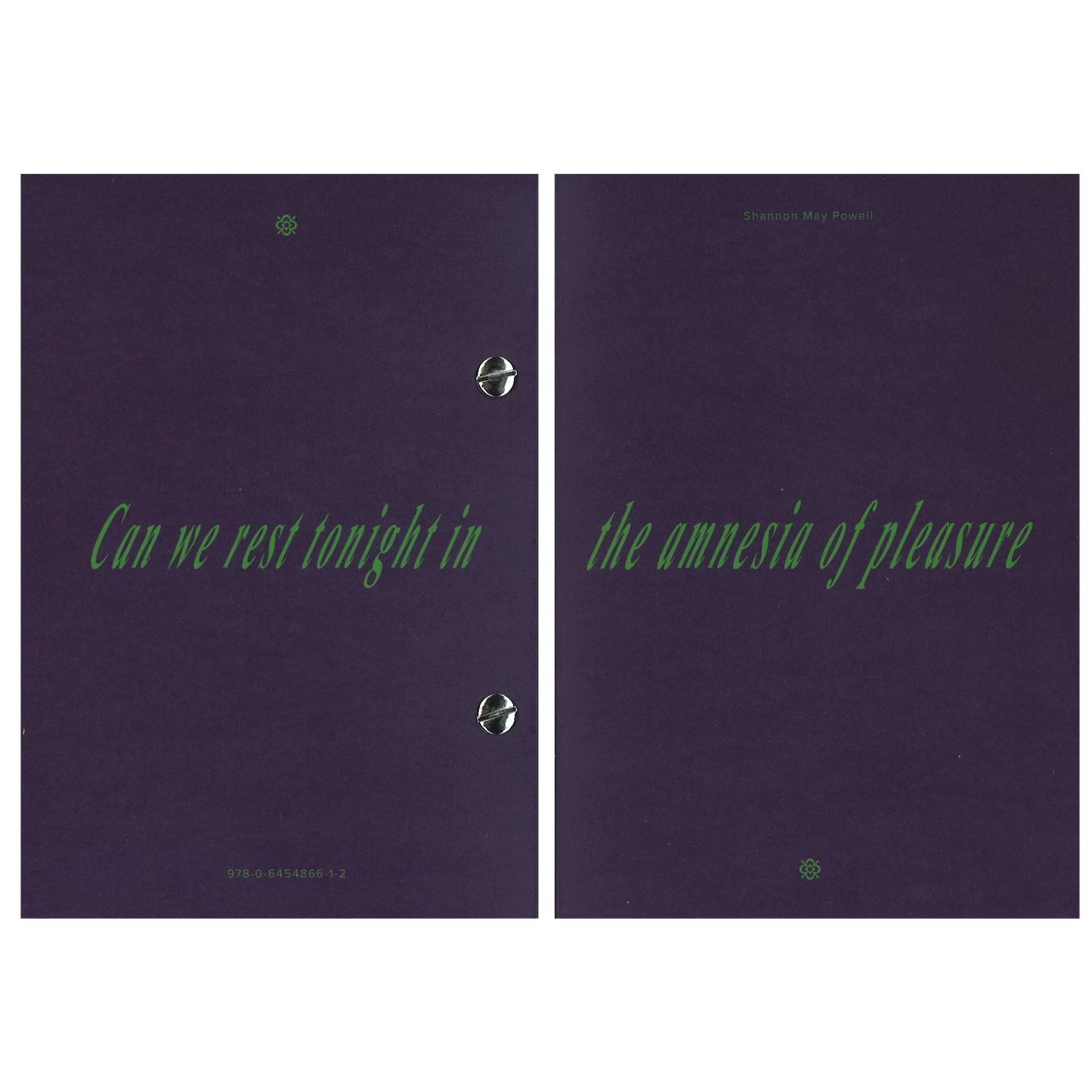 nmp.11 Can we rest tonight in // the amnesia of pleasure, 2022. English, folio bound (exposed spine, chicago screws), 112 pages, 123 x 178 mm. First edition, edition of 200, numbered. 